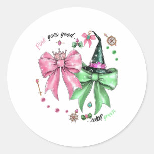 Roze gaat goed met groene grappige Halloween-heks Ronde Sticker