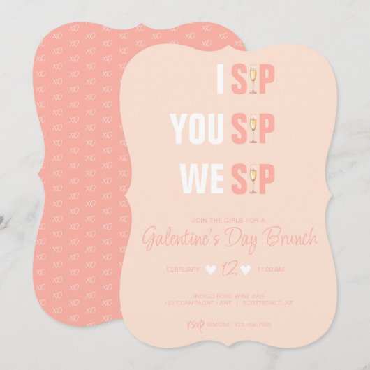 Roze Galentine's Champagnebruiloft Uitnodiging (Voorkant / Achterkant)