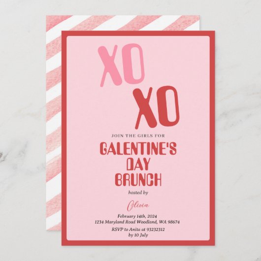 Roze Galentine's Day Feest Brunch Vriendschap Kaart (Voorkant / Achterkant)