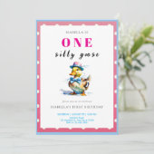 Roze Gans 1e verjaardag Kaart (Staand voorkant)