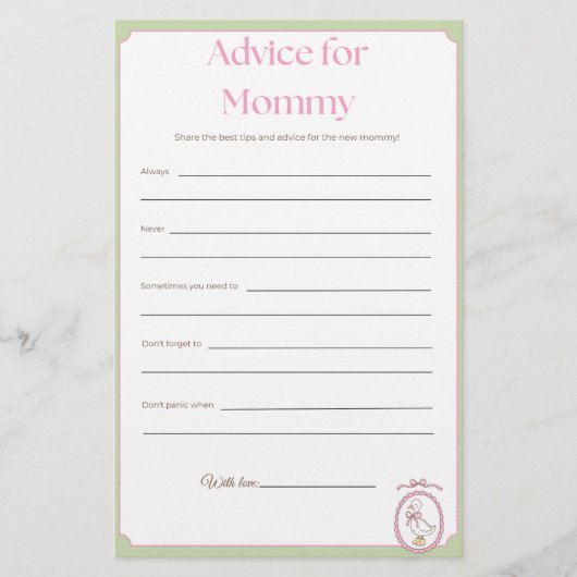 Roze Gans Baby Shower Advies voor Moeders Gamekaar (Voorkant)