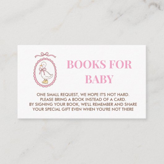 Roze Gans Baby Shower Boeken voor Baby Kaart Inzet (Voorkant)