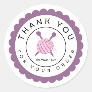 Roze garen en breinaalden Dank je voor je Ronde Sticker