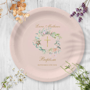 Roze Garland Doop Christening Blush Roze Papieren Bordje