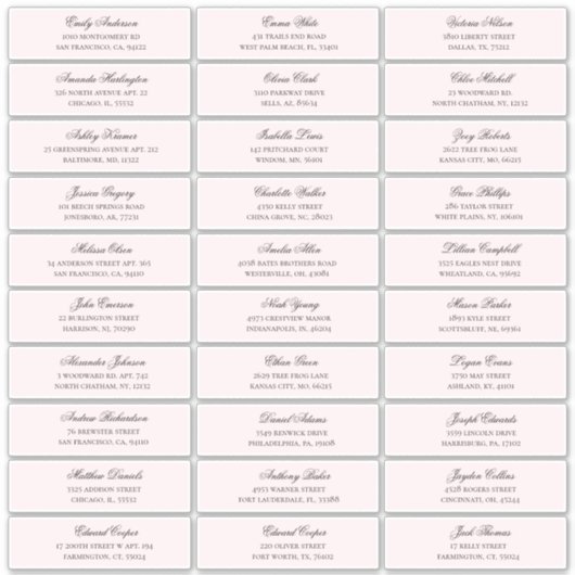 Roze gasten namen adres. Bruiloft verzendlabels Sticker (Voorkant)