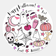 Roze gastheer en pomkin Halloween Round Sticker