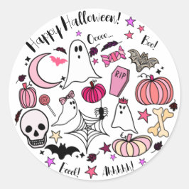 Roze gastheer en pomkin Halloween Round Sticker