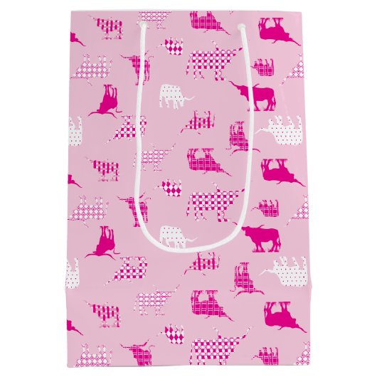 Roze gebatterde Longhorns patroon Medium Cadeauzakje (Achterkant)