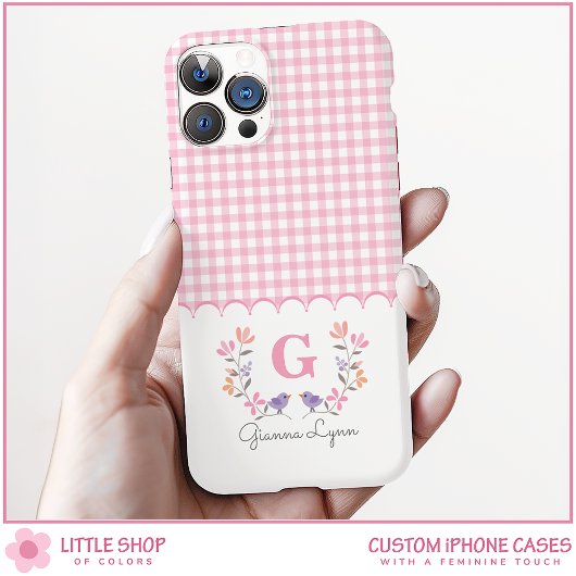 Roze gebloemd geruit monogram Case-Mate iPhone case