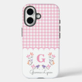 Roze gebloemd geruit monogram Case-Mate iPhone case (Achterkant)
