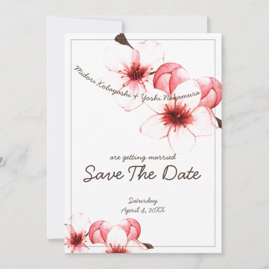 Roze gebluste Cherry Blossom Wedding Save the Date (Voorkant)