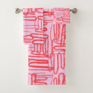 Roze gebogen golvende krabbel abstract modern bad handdoek