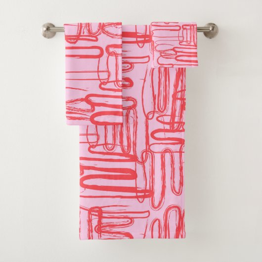 Roze gebogen golvende krabbel abstract modern bad handdoek (Insitu)