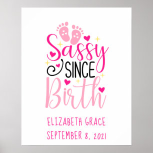 Roze geboorte statistieken Baby voetafdruk Sassy s Poster