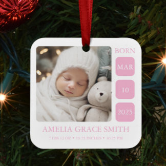 Roze geboortestatistiek meisje foto kerstbal ornam keramisch ornament
