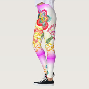 roze geborduurde palmen leggings