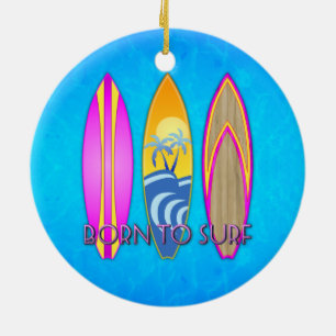 Roze Geboren te surf Keramisch Ornament