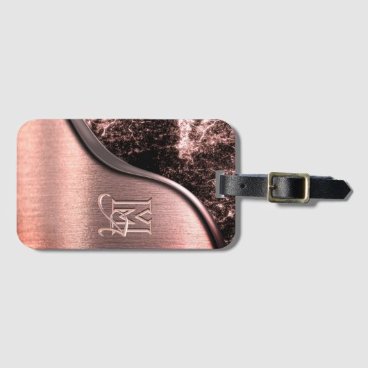 Roze geborsteld metaal en metaalsteen monogram bagagelabel (Voorkant (horizontaal))
