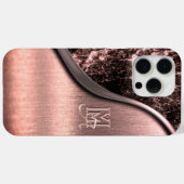 Roze geborsteld metaal en metaalsteen monogram Case-Mate iPhone case (Achterkant (horizontaal))