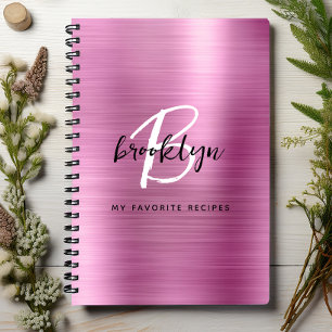 Roze Geborsteld Metaal Monogram Receptenboek Notitieboek