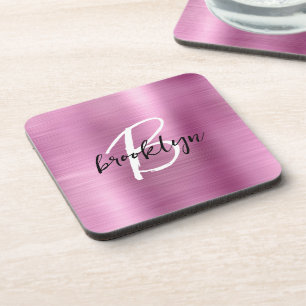 Roze Geborsteld Metaal Zwart Wit Schrift Monogram Bier Onderzetter