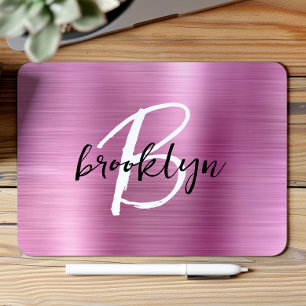 Roze Geborsteld Metaal Zwart Wit Schrift Monogram  Muismat