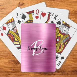 Roze Geborsteld Metaal Zwart Wit Schrift Monogram  Pokerkaarten