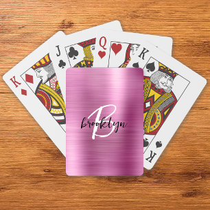 Roze Geborsteld Metaal Zwart Wit Schrift Monogram  Pokerkaarten