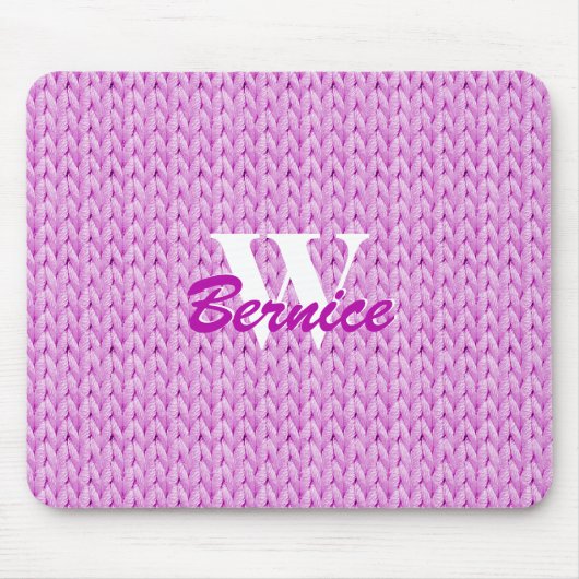 Roze gebreide textuur Muismat met monogram (Voorkant)