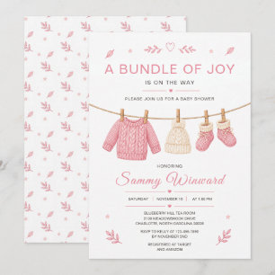 Roze Gebreide Waslijn Baby Shower Kaart