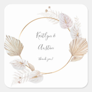 Roze gedroogde Leaf Boho Floral Hartelijk dank 3 Vierkante Sticker