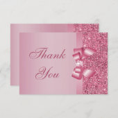 Roze gedrukte Sequins Bow & Diamond Hartelijk dank Bedankkaart (Voorkant / Achterkant)