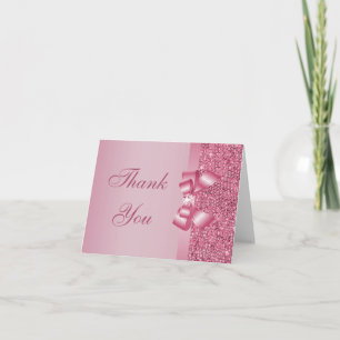 Roze gedrukte Sequins Bow & Diamond Hartelijk dank Bedankkaart