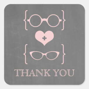 Roze geeky Glasses Chalkboard Hartelijk dank, Stic Vierkante Sticker
