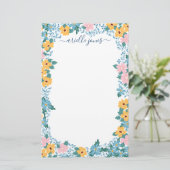 Roze Geel Blauw Bloem Lijst Briefpapier (Staand voorkant)