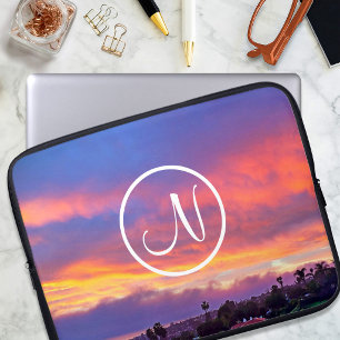 Roze geel blauw zonsondergang foto aangepaste mono laptop sleeve