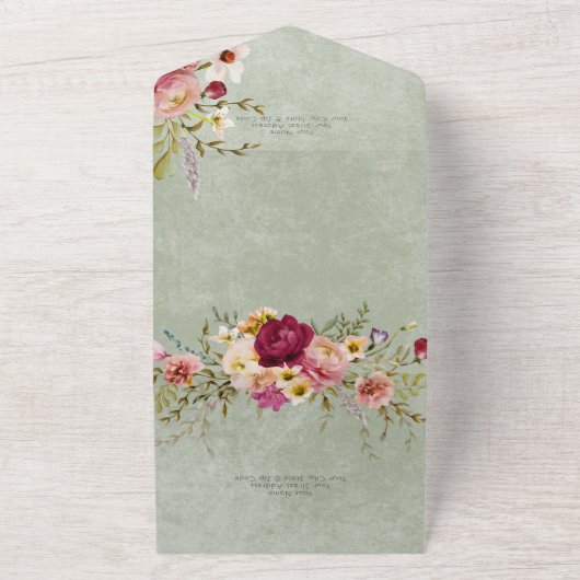  Roze Geel Bloemen Wijze Trouwdiner All In One Uitnodiging (Buitenkant)