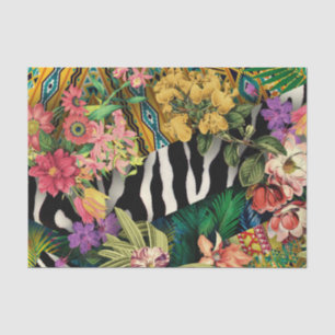 Roze Geel Bloemen Zebra Indische Print Patroon Tissuepapier
