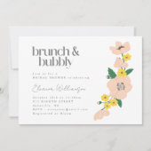  roze geel bloemenbrunch bubbeldouche kaart (Voorkant)