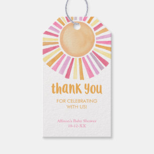 Roze geel Boho zonneschijn zon meisje baby shower Cadeaulabel