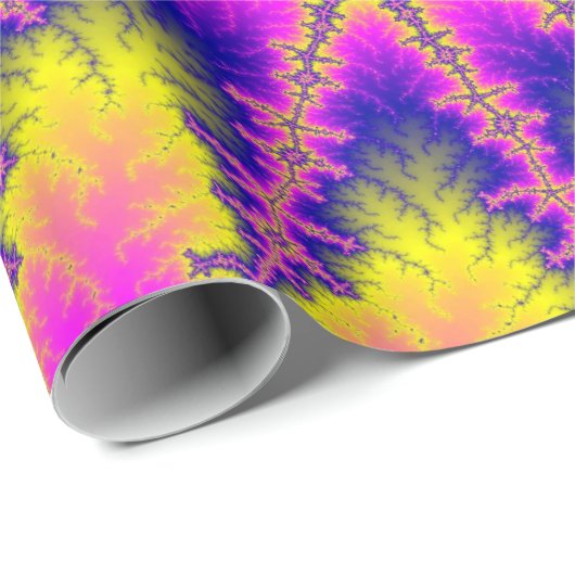 Roze, Geel en Blauw Fractal Birthday Cadeaupapier (Rol Hoek)