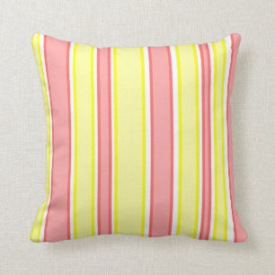 Roze, Geel en Witte Stripes Kussen