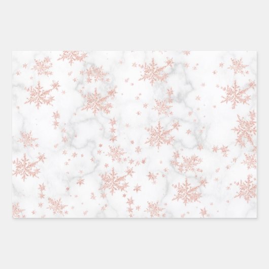 Roze Geel Geel Goud Zilver Snowflakes Witte marmer Inpakpapier Vel (Voorkant)