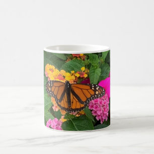 Roze Geel Groen Bloemige Lantana met Vlinder Koffiemok