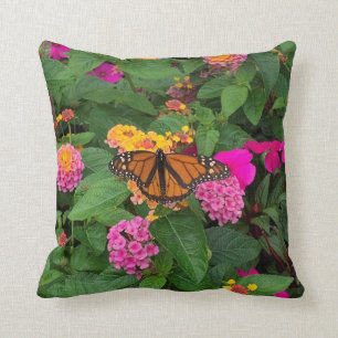 Roze Geel Groen Bloemmotief met Vlinder Lantana Kussen
