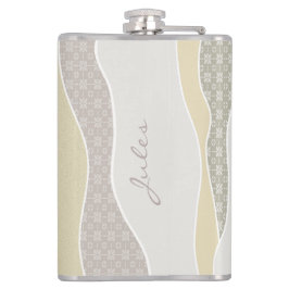 Roze Geel Groen Curve Stripe Abstracte Golven Naam Heupfles