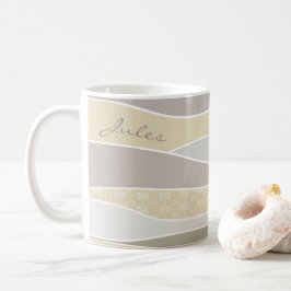 Roze Geel Groen Curve Stripe Abstracte Golven Naam Koffiemok