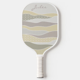 Roze Geel Groen Curve Stripe Abstracte Golven Naam Pickleball Paddle