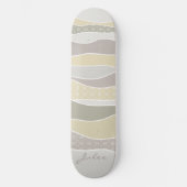 Roze Geel Groen Curve Stripe Abstracte Golven Naam Skateboard (Voorkant)