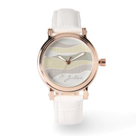 Roze Geel Groen Gebogen Streep Abstracte Wave Naam Horloge